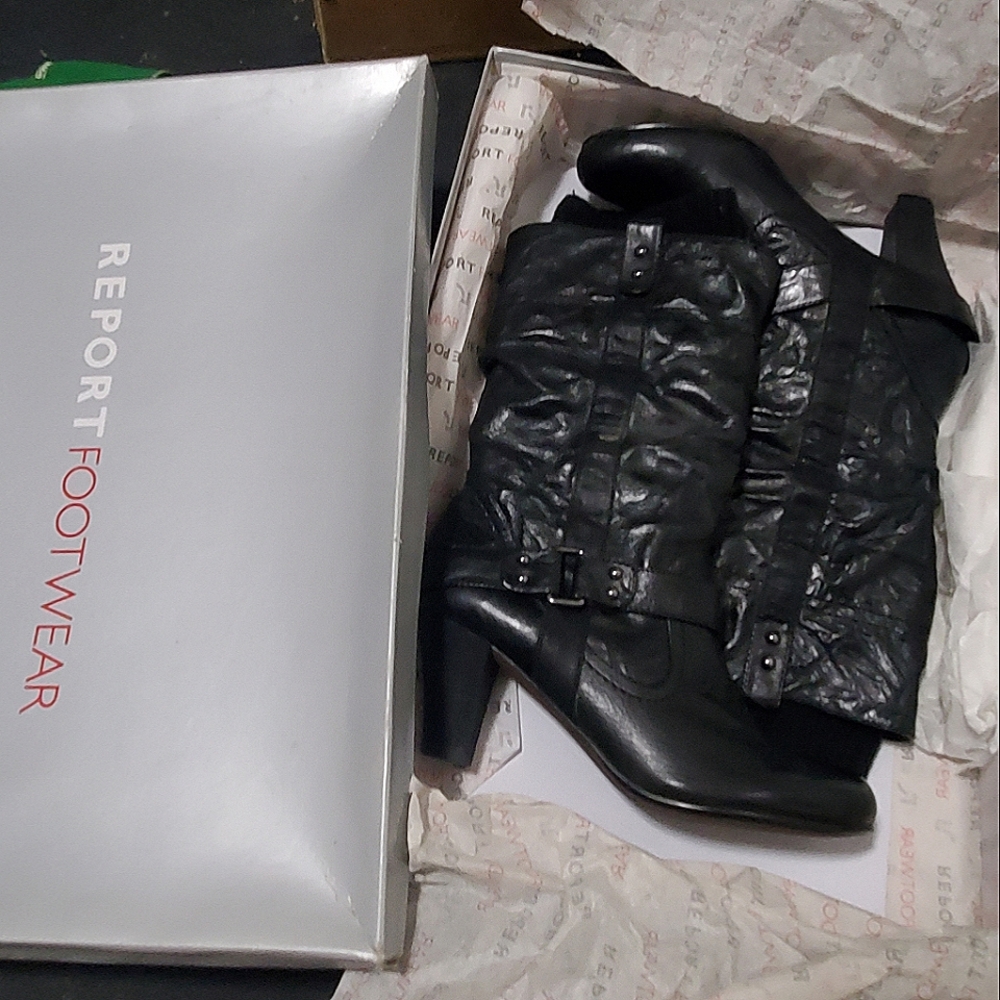 NWT Report Footwear Kendal Knit Top Leather Boots Size 8W